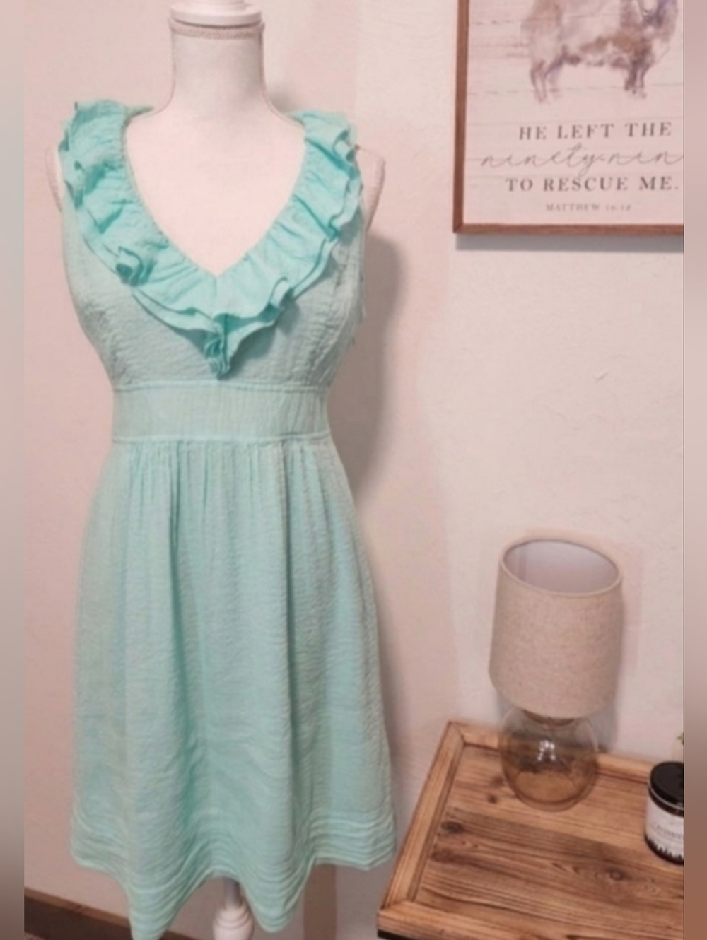 VINEYARD VINES LINEN BLEND SLEEVELESS DRESS WITH RUFFLE ACCENT